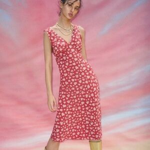 Realisation Par Stephanie Saffron Red Floral Midi Dress Small